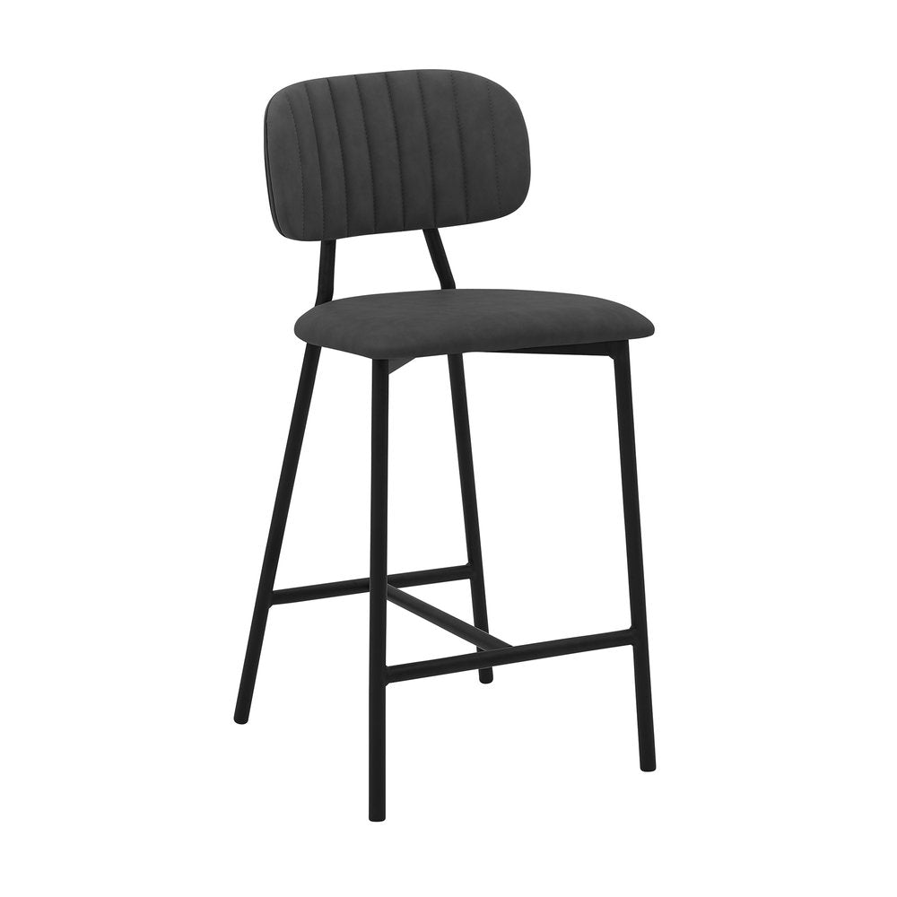 26" Gray and Black Faux Leather and Iron Low Back Counter Height Bar Chair HomeRoots