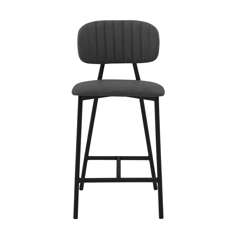 26" Gray and Black Faux Leather and Iron Low Back Counter Height Bar Chair HomeRoots
