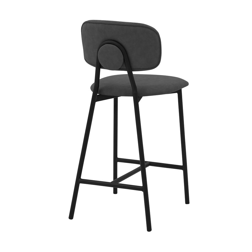 26" Gray And Black Faux Leather And Iron Low Back Counter Height Bar Chair HomeRoots