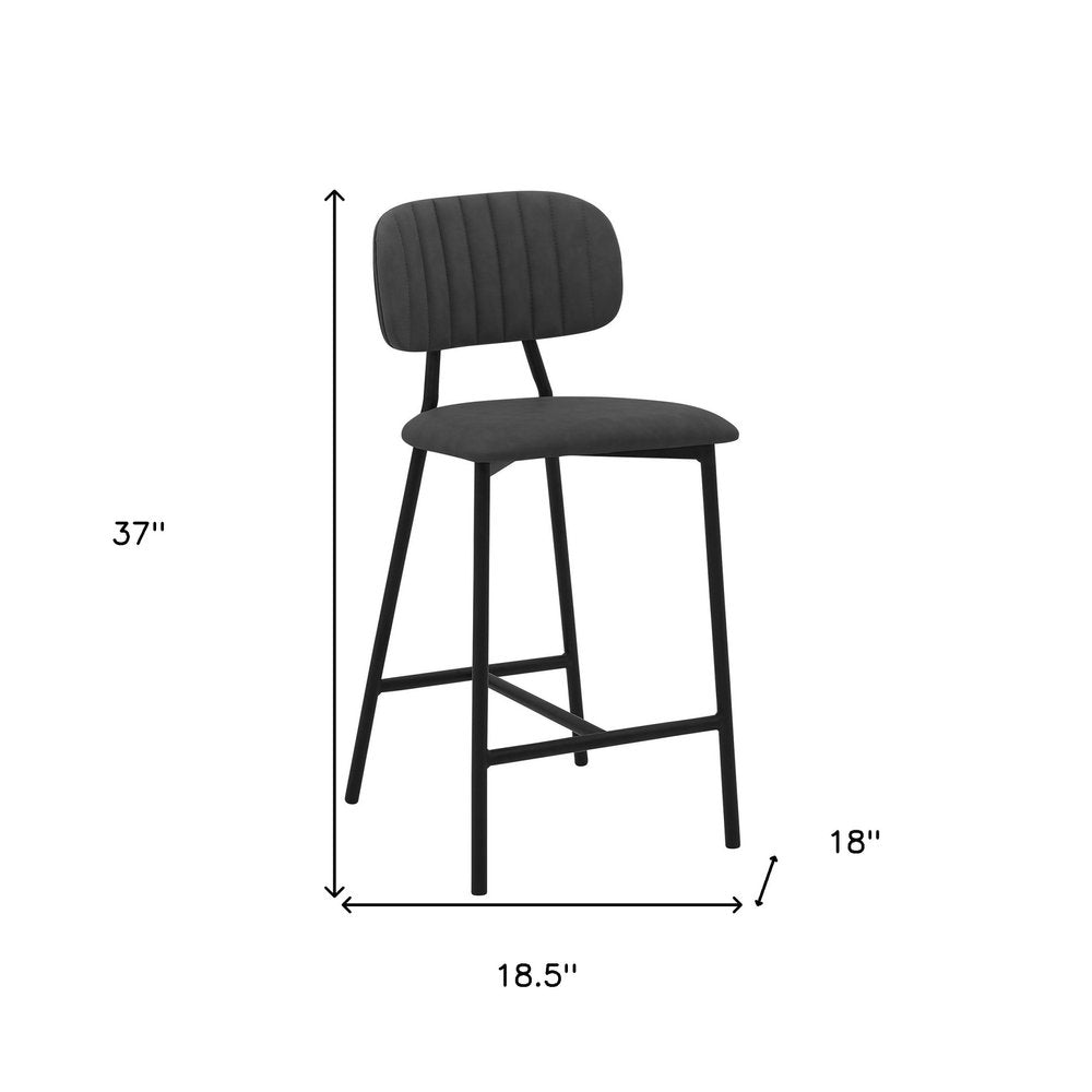 26" Gray and Black Faux Leather and Iron Low Back Counter Height Bar Chair HomeRoots