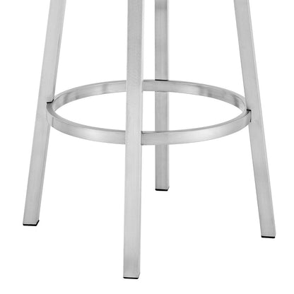 30" Blue And Silver Faux Leather And Iron Swivel Low Back Bar Height Bar Chair HomeRoots