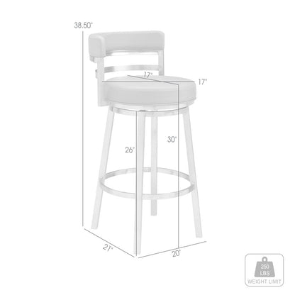 30" Blue And Silver Faux Leather And Iron Swivel Low Back Bar Height Bar Chair HomeRoots