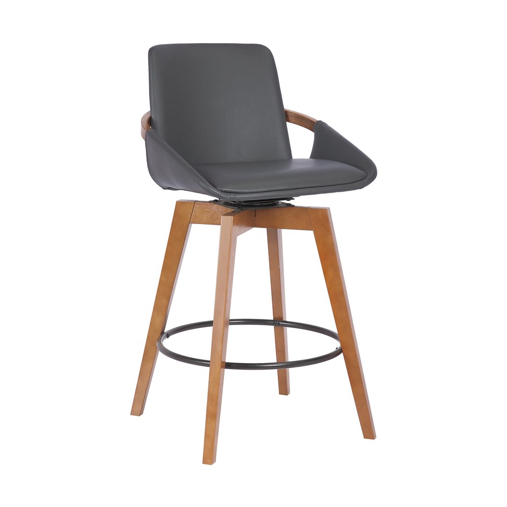 27" Gray And Brown Fabric And Iron Counter Height Swivel Bar Chair HomeRoots