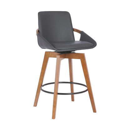 27" Gray And Brown Fabric And Iron Counter Height Swivel Bar Chair HomeRoots