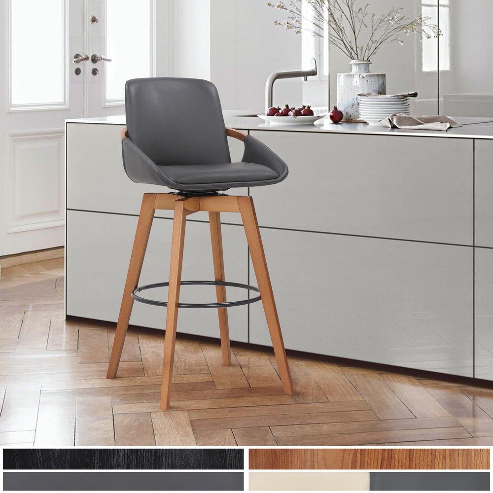 27" Gray And Brown Fabric And Iron Counter Height Swivel Bar Chair HomeRoots