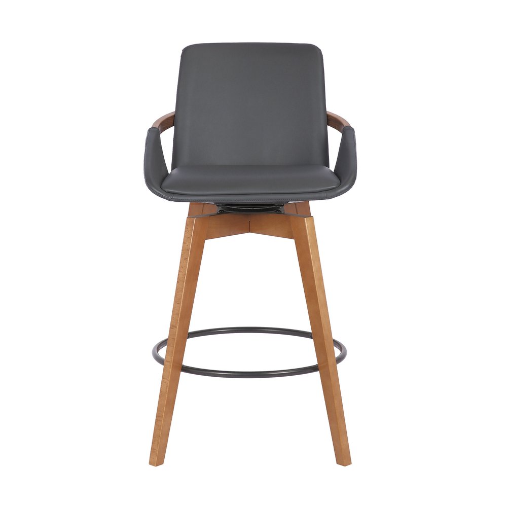 27" Gray And Brown Fabric And Iron Counter Height Swivel Bar Chair HomeRoots