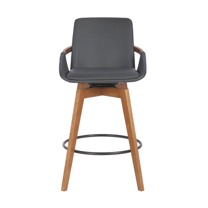 27" Gray And Brown Fabric And Iron Counter Height Swivel Bar Chair HomeRoots