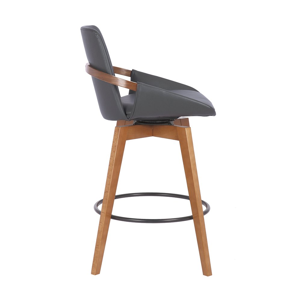 27" Gray And Brown Fabric And Iron Counter Height Swivel Bar Chair HomeRoots