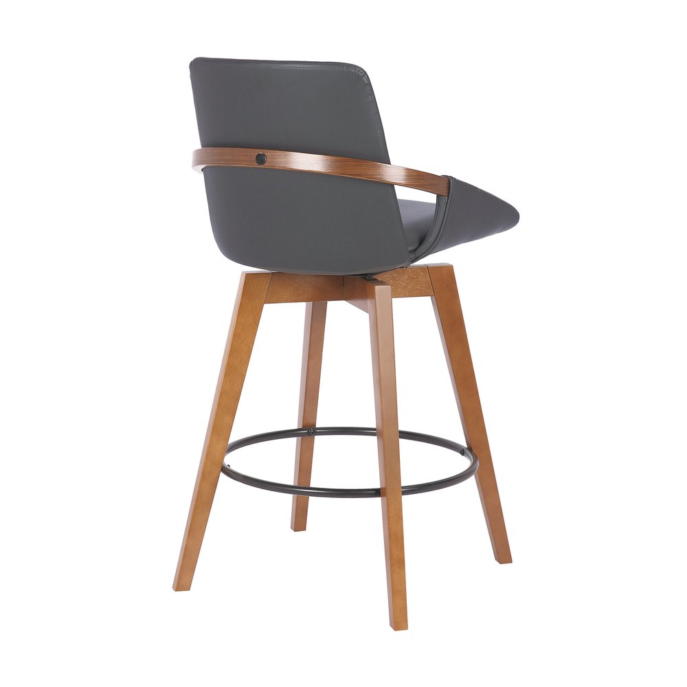 27" Gray And Brown Fabric And Iron Counter Height Swivel Bar Chair HomeRoots