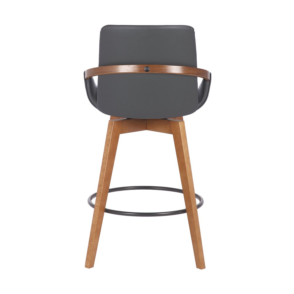 27" Gray And Brown Fabric And Iron Counter Height Swivel Bar Chair HomeRoots