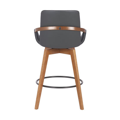 27" Gray And Brown Fabric And Iron Counter Height Swivel Bar Chair HomeRoots
