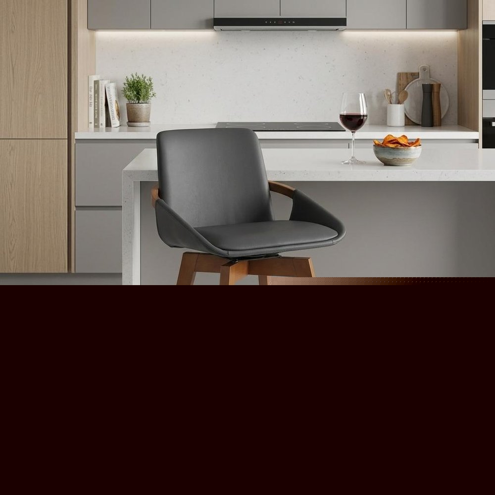27" Gray And Brown Iron Swivel Counter Height Bar Chair HomeRoots