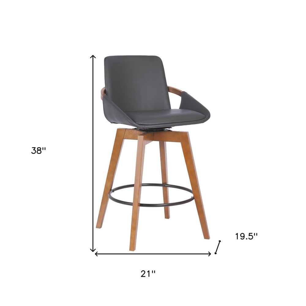 27" Gray And Brown Fabric And Iron Counter Height Swivel Bar Chair HomeRoots