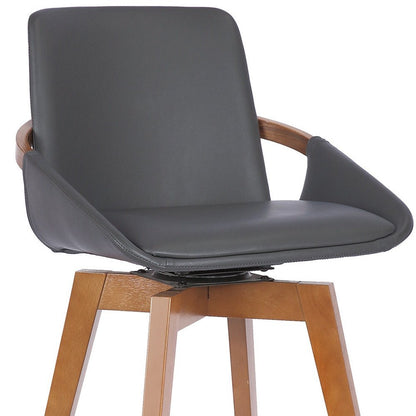 27" Gray And Brown Fabric And Iron Counter Height Swivel Bar Chair HomeRoots
