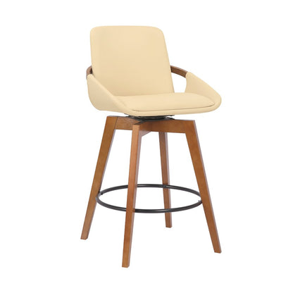 27" Cream And Brown Fabric And Iron Counter Height Swivel Bar Chair HomeRoots