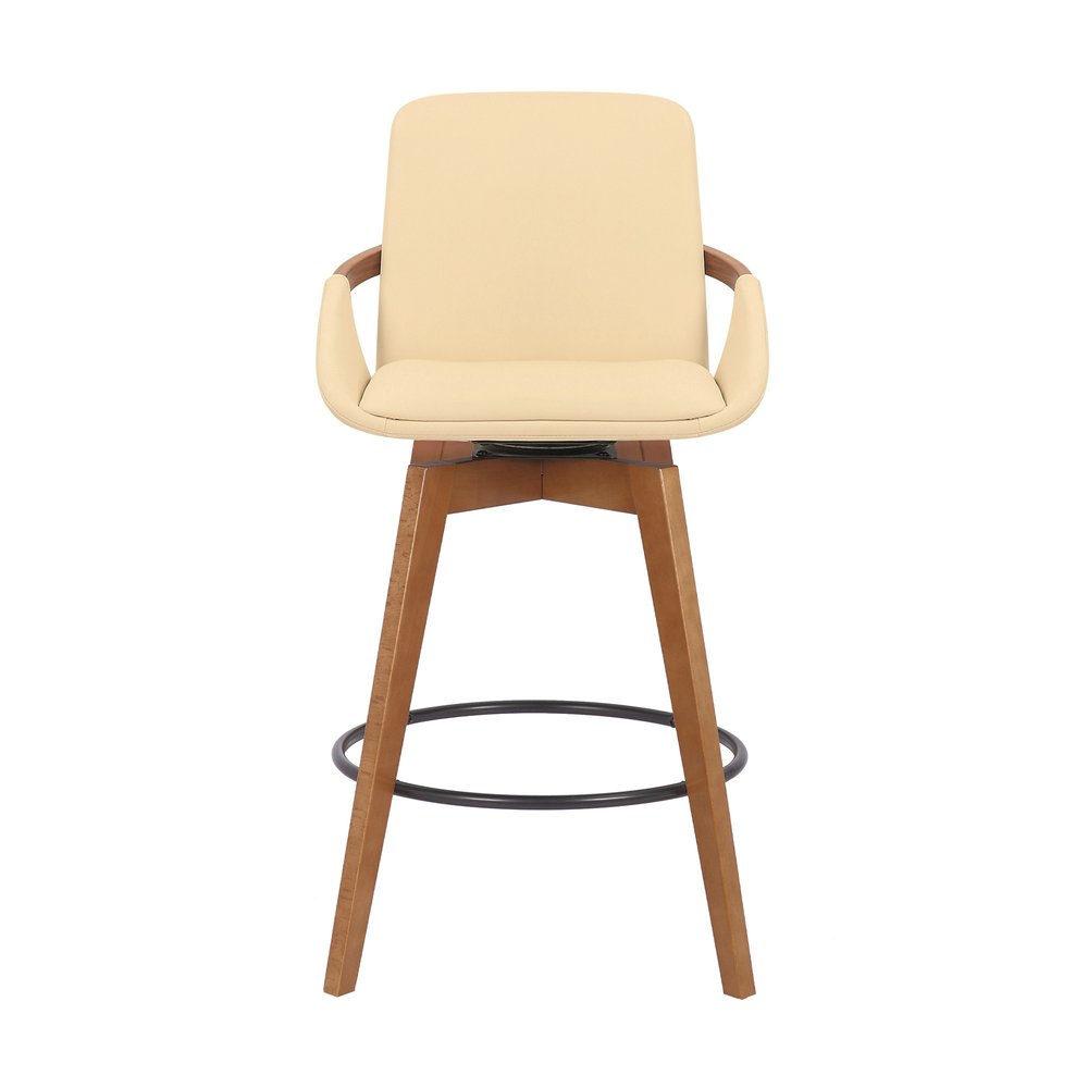 27" Cream And Brown Fabric And Iron Counter Height Swivel Bar Chair HomeRoots