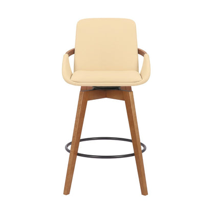 27" Cream And Brown Fabric And Iron Counter Height Swivel Bar Chair HomeRoots