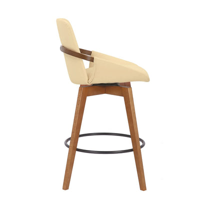 27" Cream And Brown Fabric And Iron Counter Height Swivel Bar Chair HomeRoots
