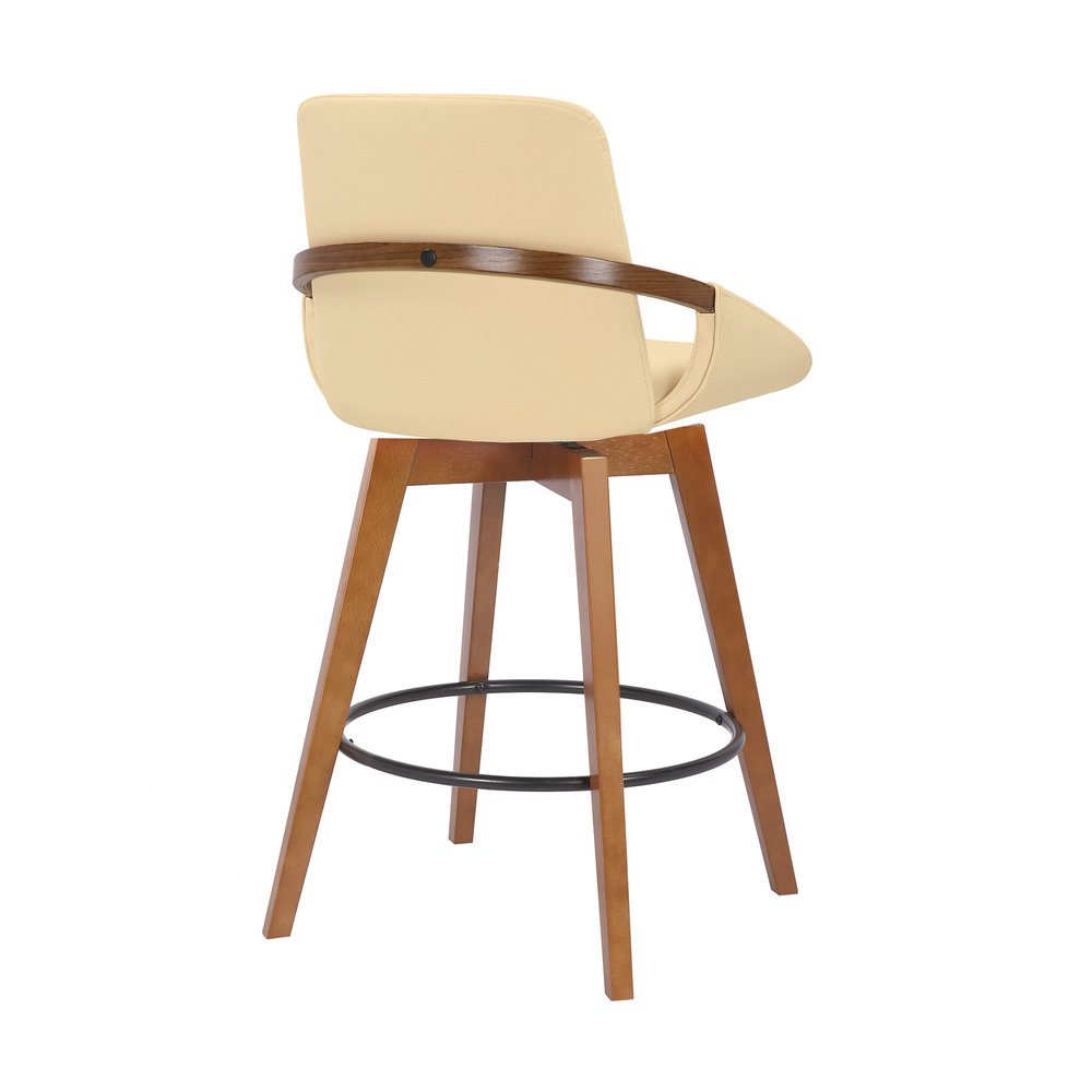 27" Cream And Brown Fabric And Iron Counter Height Swivel Bar Chair HomeRoots
