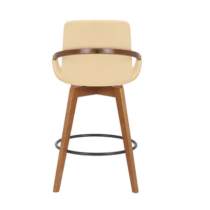 27" Cream And Brown Fabric And Iron Counter Height Swivel Bar Chair HomeRoots
