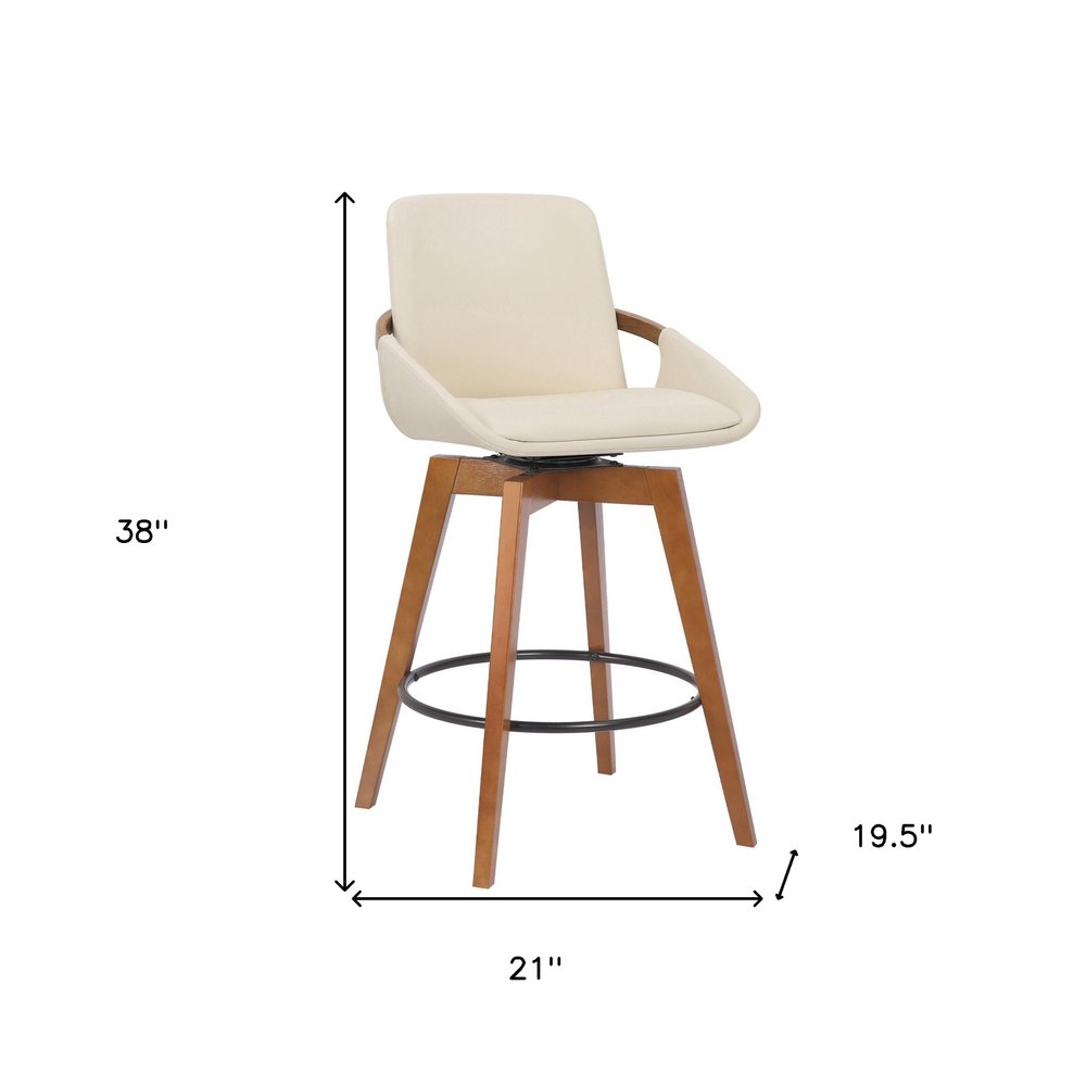 27" Cream And Brown Fabric And Iron Counter Height Swivel Bar Chair HomeRoots