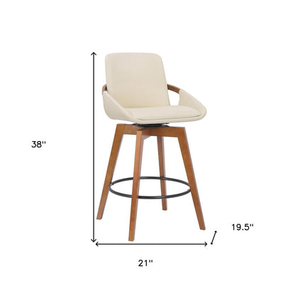 27" Cream And Brown Fabric And Iron Counter Height Swivel Bar Chair HomeRoots