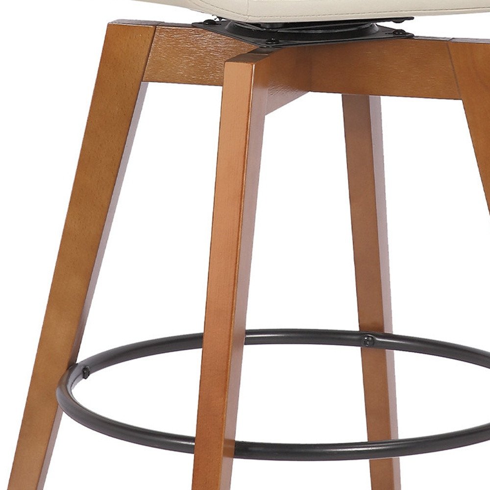 27" Cream And Brown Fabric And Iron Counter Height Swivel Bar Chair HomeRoots