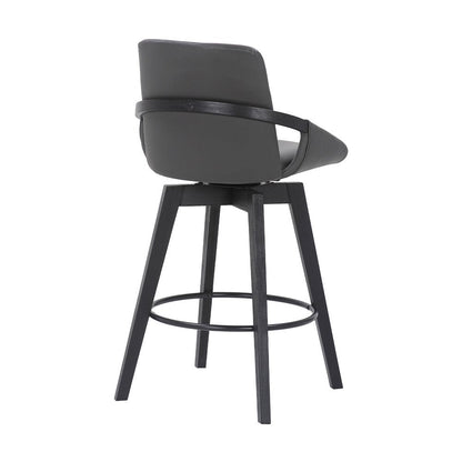27" Gray And Black Faux Leather And Wood Low Back Bar Height Swivel Bar Chair HomeRoots