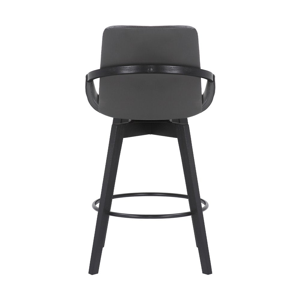 27" Gray And Black Faux Leather And Wood Low Back Bar Height Swivel Bar Chair HomeRoots