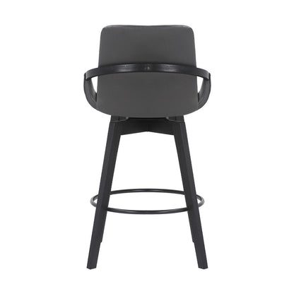 27" Gray And Black Faux Leather And Wood Low Back Bar Height Swivel Bar Chair HomeRoots