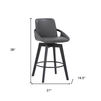 27" Gray And Black Faux Leather And Wood Low Back Bar Height Swivel Bar Chair HomeRoots