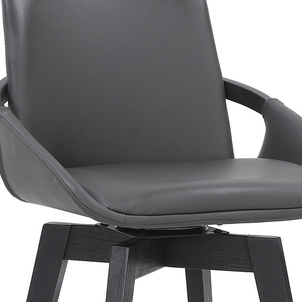 27" Gray And Black Faux Leather And Wood Low Back Bar Height Swivel Bar Chair HomeRoots