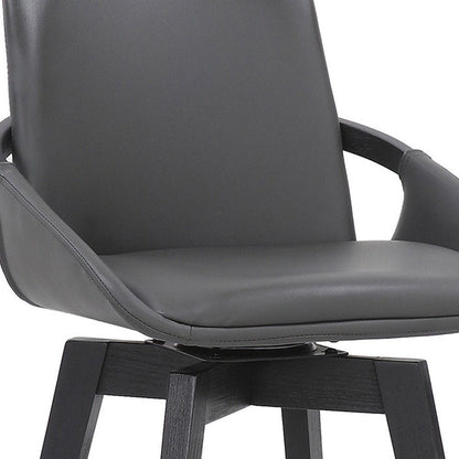 27" Gray And Black Faux Leather And Wood Low Back Bar Height Swivel Bar Chair HomeRoots