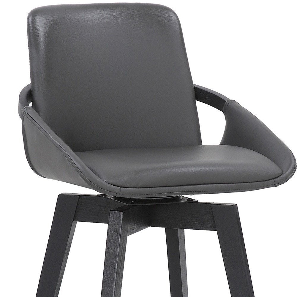 27" Gray And Black Faux Leather And Wood Low Back Bar Height Swivel Bar Chair HomeRoots
