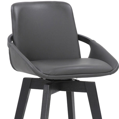 27" Gray And Black Faux Leather And Wood Low Back Bar Height Swivel Bar Chair HomeRoots