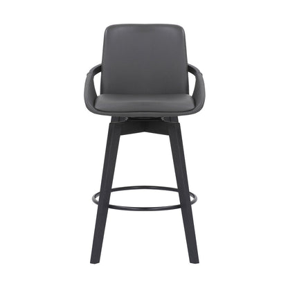 27" Gray And Black Faux Leather And Wood Low Back Bar Height Swivel Bar Chair HomeRoots