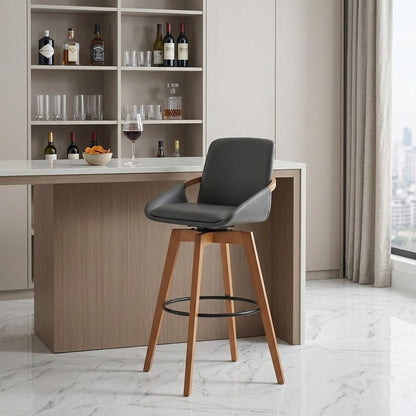 31" Gray And Black Fabric And Iron Bar Height Swivel Bar Chair HomeRoots