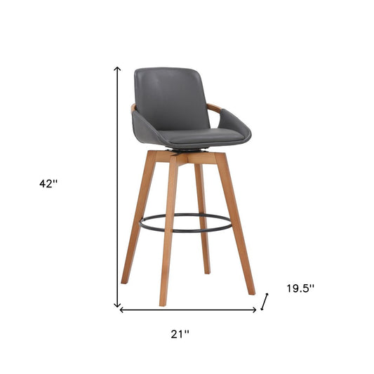 31" Gray And Black Fabric And Iron Bar Height Swivel Bar Chair HomeRoots