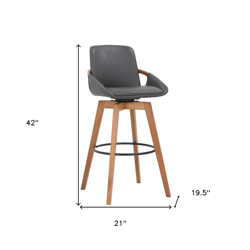 31" Gray And Black Fabric And Iron Bar Height Swivel Bar Chair HomeRoots