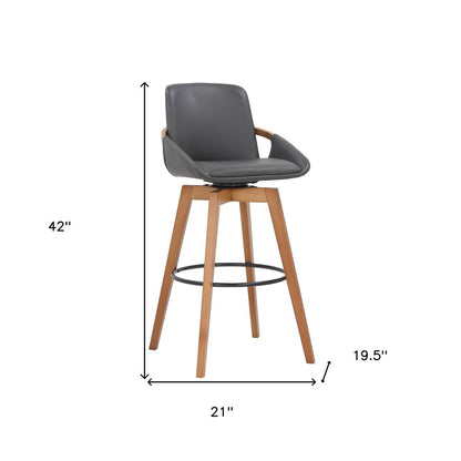 31" Gray And Black Fabric And Iron Bar Height Swivel Bar Chair HomeRoots