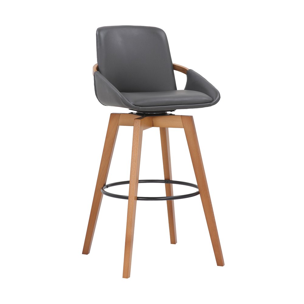 31" Gray And Black Fabric And Iron Bar Height Swivel Bar Chair HomeRoots