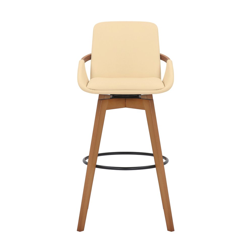 31" Cream And Black Fabric And Iron Bar Height Swivel Bar Chair HomeRoots