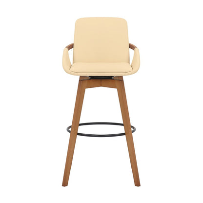 31" Cream And Black Fabric And Iron Bar Height Swivel Bar Chair HomeRoots