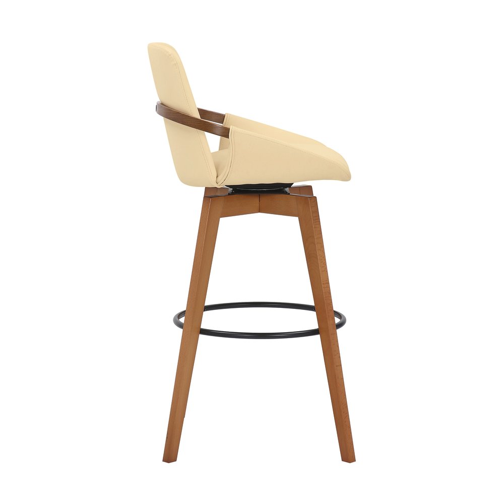 31" Cream And Black Fabric And Iron Bar Height Swivel Bar Chair HomeRoots