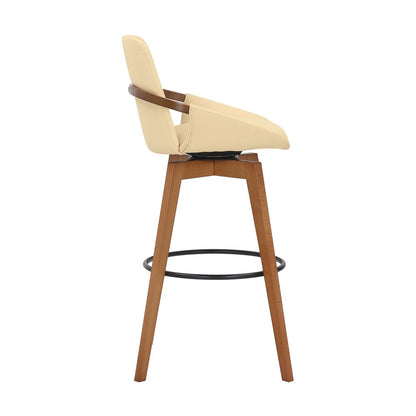 31" Cream And Black Fabric And Iron Bar Height Swivel Bar Chair HomeRoots
