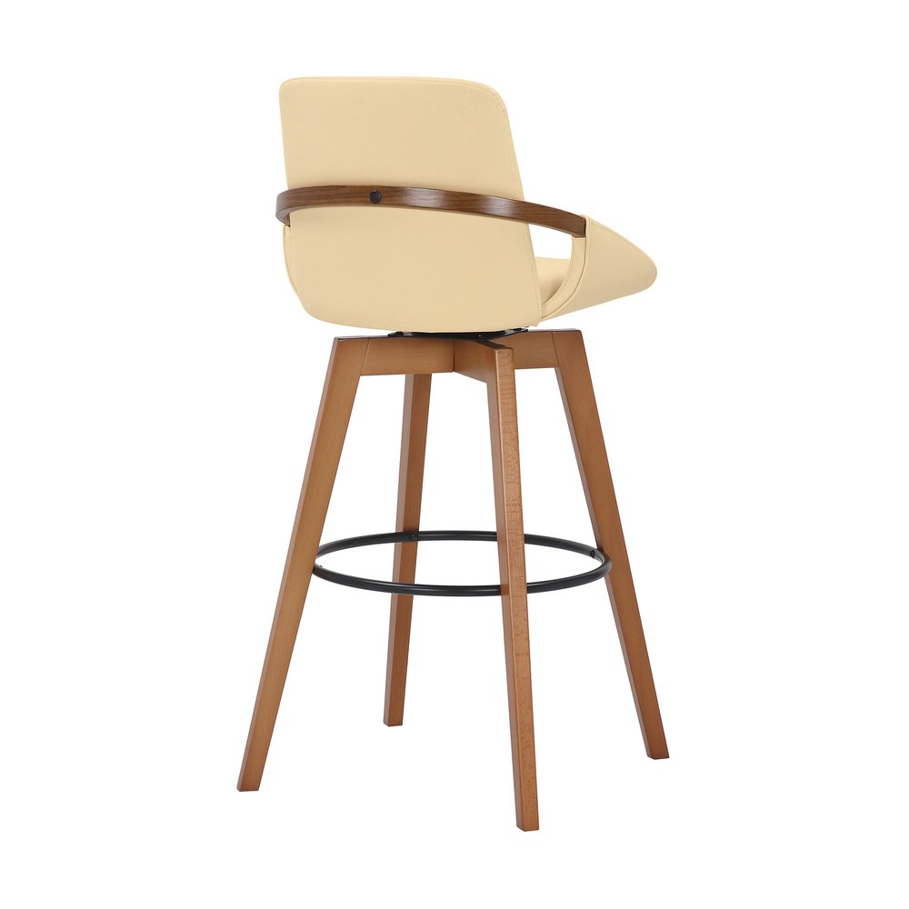 31" Cream And Black Fabric And Iron Bar Height Swivel Bar Chair HomeRoots