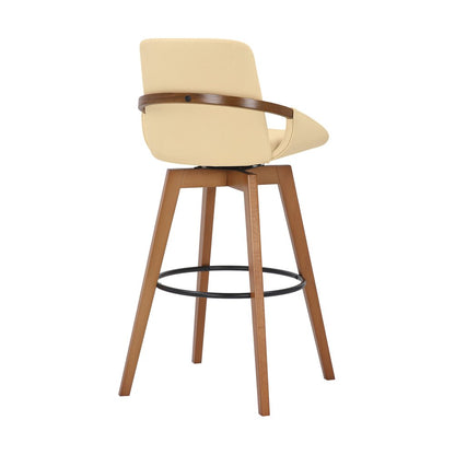 31" Cream And Black Fabric And Iron Bar Height Swivel Bar Chair HomeRoots