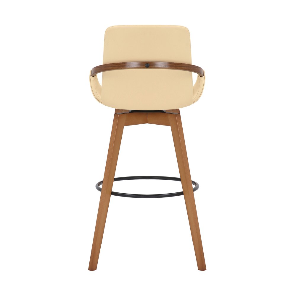 31" Cream And Black Fabric And Iron Bar Height Swivel Bar Chair HomeRoots