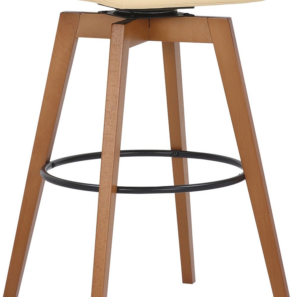31" Cream And Black Fabric And Iron Bar Height Swivel Bar Chair HomeRoots