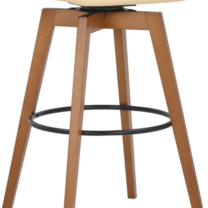 31" Cream And Black Fabric And Iron Bar Height Swivel Bar Chair HomeRoots
